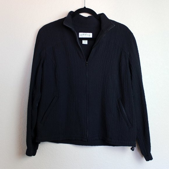 Orvis Black Zip Up Lightweight Crinkle Textured Jacket size Medium Petite - Picture 1 of 4